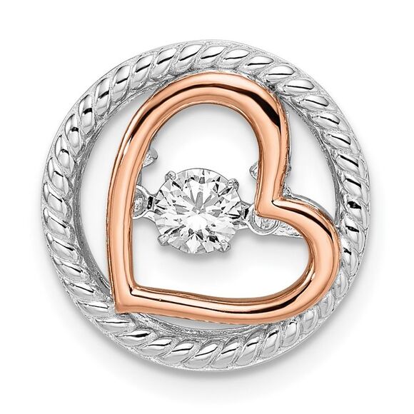 Two Tone Plated Sterling Silver & CZ Heart in Circle Pendant 15mm